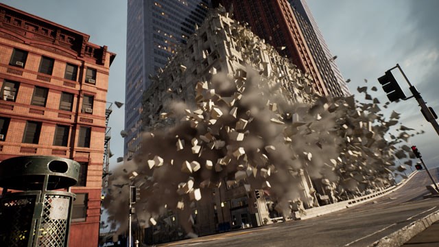 ビルが崩れ、破片が舞う。スクウェア・エニックスとEpic Games ビルが崩れ、破片が舞う。スクウェア・エニックスとEpic Games