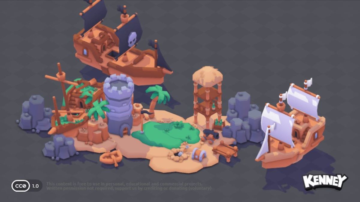 海賊船や宝箱など、航海時代を表現する3Dモデルが無料。「Pirate Kit」がWebサイト「Kenney」で公開
