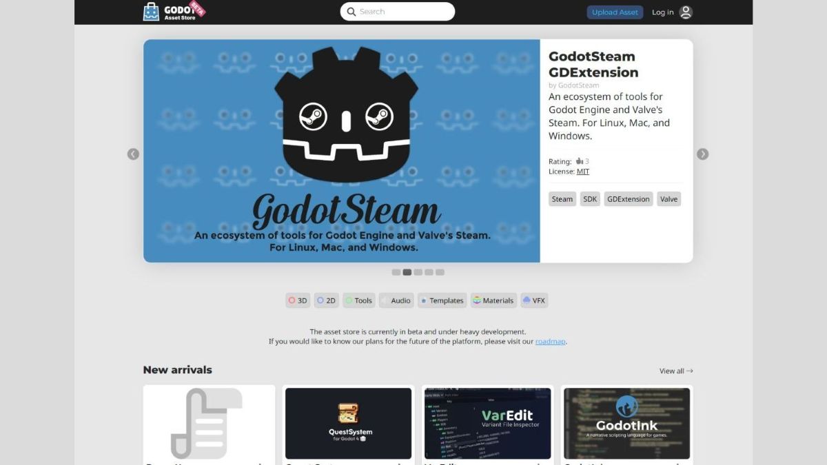 「Godot Asset Store」ベータ版がオープン。現在は無料アセットのみ取扱中、有料販売も今後開始される