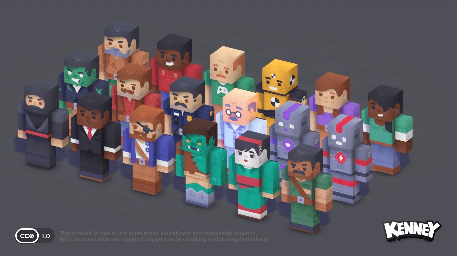 ブロックでできた3Dキャラモデル18種類が無料。警官や忍者、ロボやゾンビなども収録した『Blocky Characters』リメイク版、Webサイト「Kenney」で公開