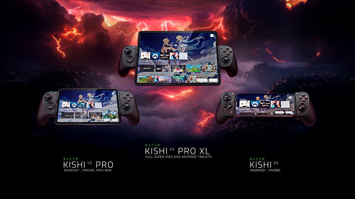 スマホ・タブレット・PCをゲームパッド付のモバイルゲーム機にできる「Razer Kishi V3」3機種を発表。クラウドゲーミングにも対応し、上位機種ではハプティクスも