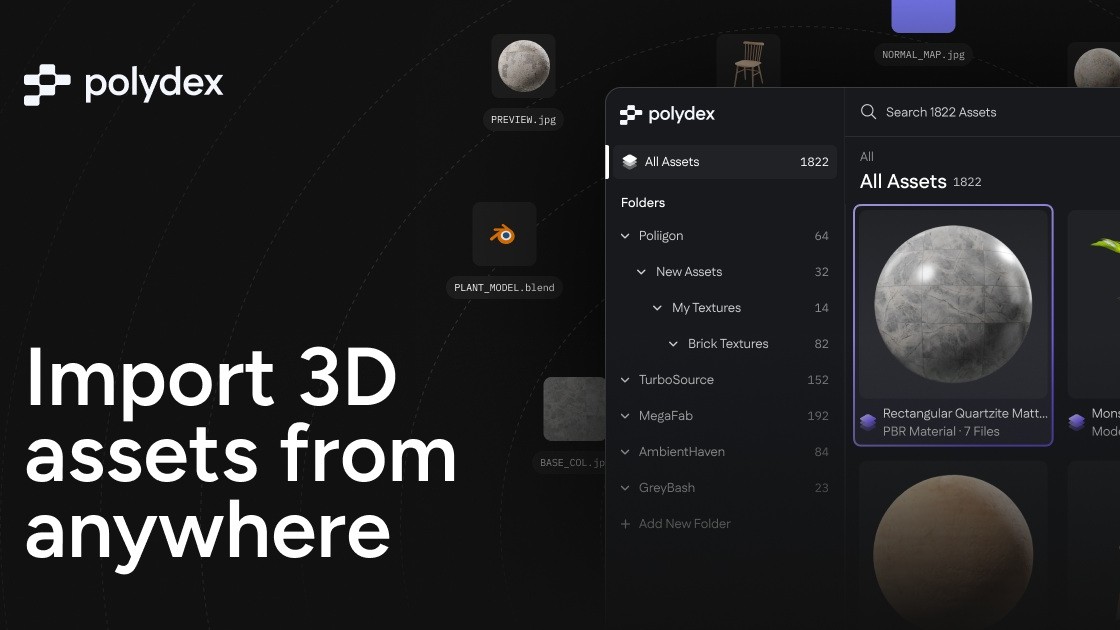 Poliigon、3Dアセット管理ツール「Polydex」ベータ版を無料でリリース。PC・クラウドに保存した素材を直接DCCツールにインポート可能
