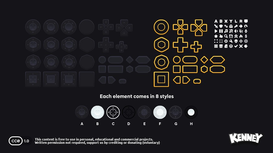 バーチャルパッドの入力ボタンなど80種類以上。無料アイコンパック『Mobile Controls』、Webサイト「Kenney」で公開