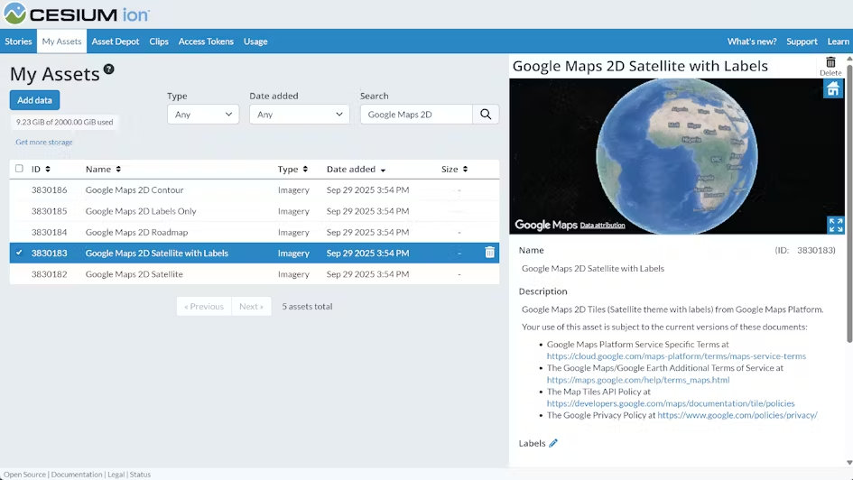 3D地理データを最適化できるクラウドサービス「Cesium ion」で、Googleマップの2D地図タイルを利用可能に。UE・Unityにインポートも可能