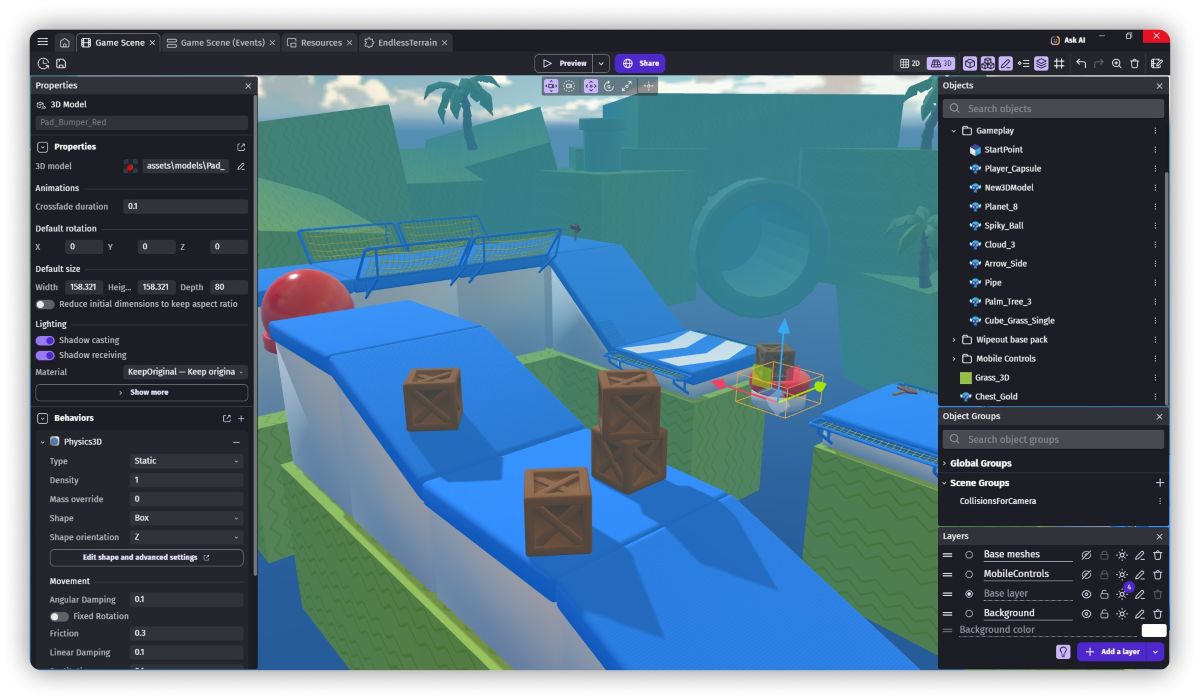 オープンソースの2D/3Dゲームエンジン「GDevelop」、バージョン5.6にアップデート。リアルタイム3Dエディターが使用可能に
