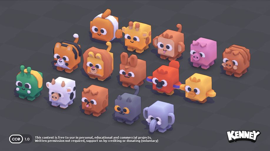キューブ状の動物たち15種類の3Dモデルを収録。無料アセットパック『Cube Pets』、Webサイト「Kenney」で公開