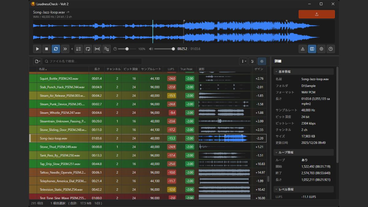 サウンドファイルの音量を一括調整できる無償ツール「Volt 2」、ベータ版がリリース。クリップ・歪みなどの自動検出も可能