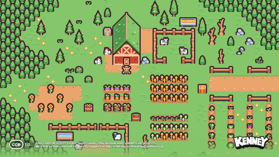 農場をモチーフとした2Dドットアート素材が130種以上収録。アセットパック『Tiny Farm』、Webサイト「Kenney」にて無料公開