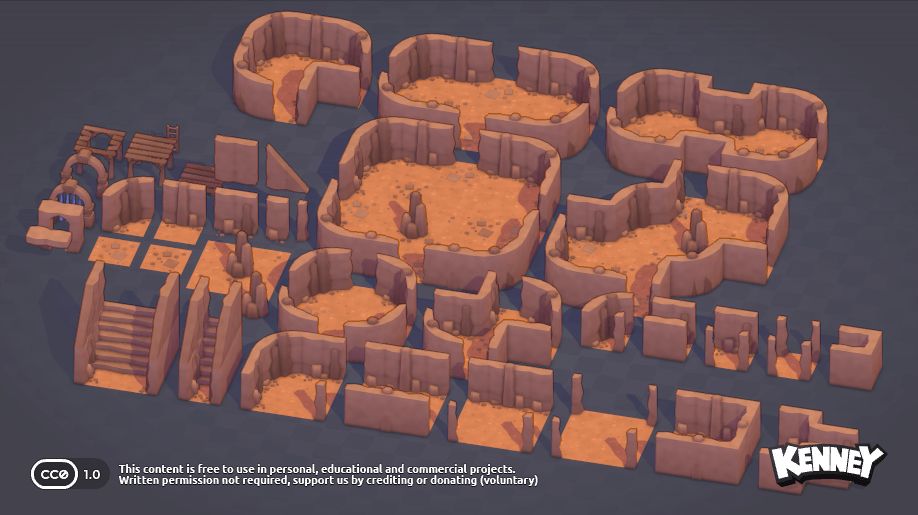 洞窟のダンジョンを作成できる40種の3Dモデルを収録。アセットパック『Modular Cave Kit』、Webサイト「Kenney」で無料公開