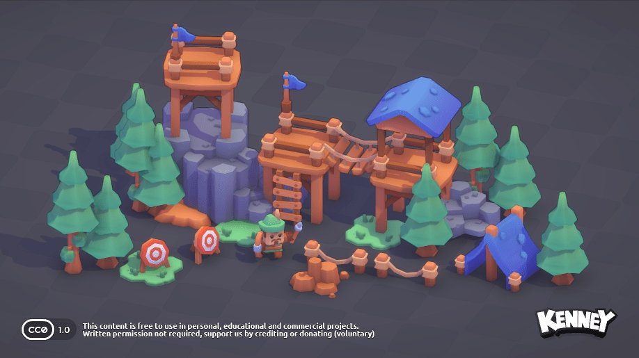 森に作られた弓矢の訓練場がテーマの3Dモデルパック『Mini Forest』、Webサイト「Kenney」で無料公開