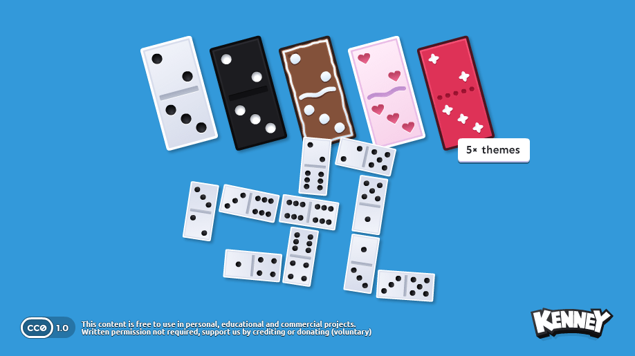 ドミノ牌29枚×5セットの画像素材を収録。アセットパック『Domino Pack』、Webサイト「Kenney」で無料公開